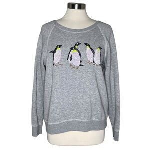 AEO XL Sequined Penguin Sweatshirt heather gray